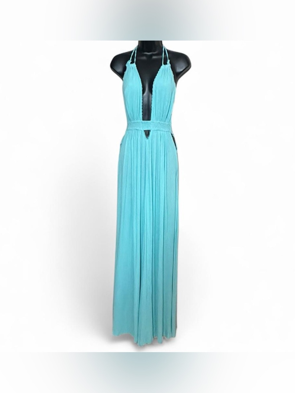 NWT Free People Teal Gauze Halter Maxi Dress MSRP $98